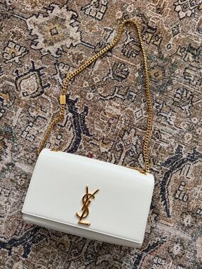Yves Saint Laurent Cream Crossbody Bag with Gold Chain